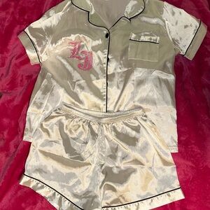 Lady jags Silky Pajama Set with Pink Initials